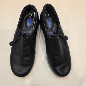 Dr. Scholls "Marci" black leather shoes w/zippered sides gel pac insoles sz 9w